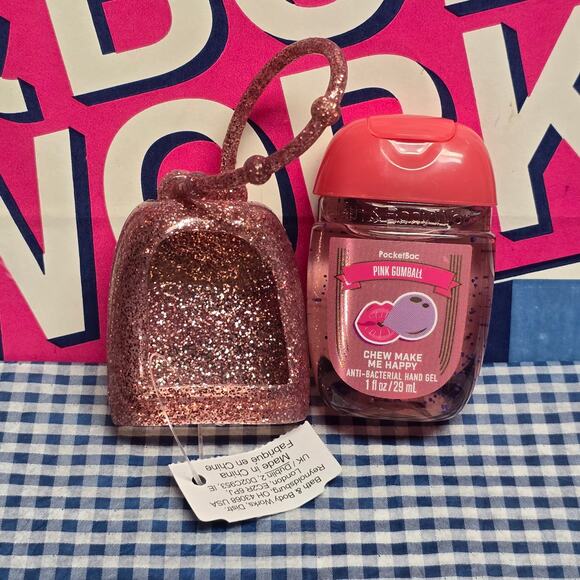 BBW Pink Glitter Rubber Pocketbac Holder & Pink Gumball Chew Make Happy Refill - Picture 1 of 2